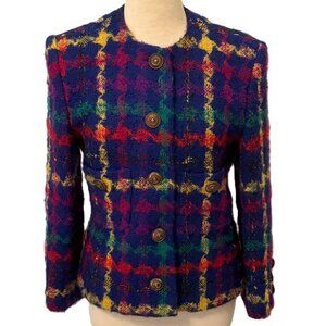 Herbert Grossman Multicolor Loose Weave Blazer Jacket 90s Vintage 10